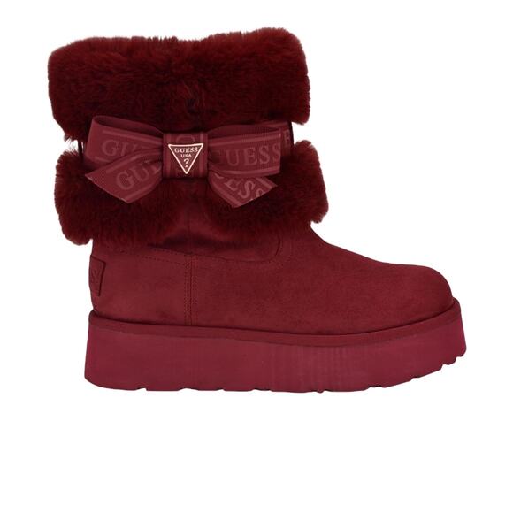 GUESS Women's Denla Cold Weather Faux Fur Cozy Booties Red Size 10 M - Picture 2 of 4